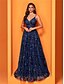 baratos Semi-formal / Cocktail-Vestidos de Quinceanera A-Line Vestido Elegante Formal Casamento Comprimento de Chão Sem Mangas Decote V Poliéster Costas Nuas com Pregas