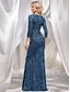 voordelige Semi-formeel / Cocktail-Zeemeermin  Trompet Quinceanera Jurken Elegante Jurk Formele Bruiloft Vloerlengte Lange Mouw Hartvormige Pailletten met Pailletten