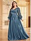 ieftine verde-Rochii Plus Size A-Line Elegantă Rochie de Curbe Formală Nuntă Lungime Pământ Mâneci Lungi Gât în V Poliester cu Pliseuri