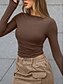 billige Plain t-skjorte-Dame Trange topper Helfarge Stilfull Fritid Y2K Langermet Crew-hals Crop Tops Daglig Ferie Ut på byen Svart Hvit Rosa Brun Sommer Vår