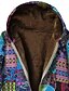 billige sherpa jakker-Dame Fleece-jakke Frakk Hettegenser Hold Varm Bekvem Glidelås Lomme Mote Moderne Fritid Trykt mønster Ut på byen Helg Glidelås Normal Med hette Normal Langermet Yttertøy Blå Vinter