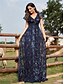 abordables Champagne-Robes de quinceanera en forme A Robe élégante Robe de mariage formelle longueur sol manches courtes col en V sequins dos en V avec sequins