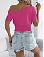 preiswerte Einfarbige Farben-Damen Tank Top Einfarbig Täglich Lässig Kurzarm Kalter Schulter-Ausschnitt Normale Oberteile Täglich Strandbekleidung Schwarz Weiß Fuchsie Orange Khaki Sommer Frühling