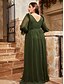 ieftine Semi-formal / Cocktail-Rochie de seară A-Line elegantă rochie formală de nuntă lungime până la podea mânecă lungă decolteu în V chiffon spate în V cu pliseuri