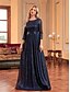 ieftine albastru-Rochii A-Line quinceanera rochie elegantă rochie formală nuntă lungime până la podea mânecă 3/4 guler cămașă poliester cu pliuri
