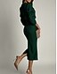 abordables Robe Simple-Femmes Robe Midi Robe moulante Robes semi-formelles Bureau Coupe régulière Uni manche longue Col en V Noir Vert Été
