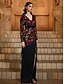 abordables NEGRO-Vestidos de Fiesta Sirena  Trompeta Elegante Vestido Formal de Boda Largo hasta el Suelo Manga Larga Escote en V con Lentejuelas y Abertura con Borlas