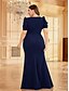 voordelige BLAUW-Zeemeermin  Trompet Plus Size Jurken Elegante Curve Jurk Formele Bruiloft Vloerlengte Korte Mouw V-hals Polyester met Applicaties