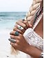 abordables Bagues pour femmes-Ensemble de bagues bohèmes vintage turquoise pour femme – 9 bagues midi réglables en argent antique pour les festivals gitans, les tenues de plage et les styles décontractés