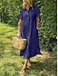 abordables Robes-Femmes Robe Midi Robe longue en coton Occasionnel Coupe Ample Couleur Unie Uni Manche Courte Col de chemise Revers Jaune clair Noir Blanche Jaune Été Printemps Automne