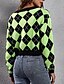 voordelige Vesten en bovenkleding-Dames Vest Casual Argyle Dik V-hals Gebreid Lange mouw Normale tops breien Dagelijks Feestdagen Uitgaan Groen Herfst Winter