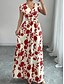 voordelige Bloemenjurken-Dames Maxi-jurk A lijn jurk Vakantie Casual Boho Buiten Uitgaan Standaard pasvorm Bloemig Korte mouw V-hals Zwart Rood blauw Oranje Zomer