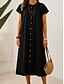 preiswerte Weißes Kleid-Damen Midikleid Baumwollkleid Sommerkleid Casual Daily Regular Fit Einfarbig Kurzarm Rundhals Schwarz Braun Apricot Sommer