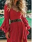 preiswerte Western Boho Kleid-Damen Minikleid Boho-Kleid Westernkleid Mode Klassisch Modern Outdoor Ferien Ausgehen Normale Passform Einfach Langarm V Ausschnitt Rote Sommer