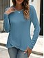 abordables T-shirt uni-Femmes Chemisier Couleur Unie Élégant Occasionnel manche longue Col ras du cou Hauts Réguliers Quotidien Boutons Noir Blanche Bleu Violet Orange Été Printemps Automne
