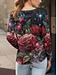 abordables Camiseta floral-Camiseta de mujer de manga larga con cuello redondo de manga larga tunic gráfica floral plantas vintage elegante clásica de cuello redondo regular impresiones diarias en amarillo rojo azul púrpura