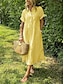 abordables Robes-Femmes Robe Midi Robe longue en coton Occasionnel Coupe Ample Couleur Unie Uni Manche Courte Col de chemise Revers Jaune clair Noir Blanche Jaune Été Printemps Automne