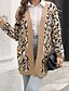 billige Cardigans og overtøj-Dame Cardigan Afslappet Leopard Tyk V-hals Strikket Langærmet Lange toppe Strikke Daglig Ferie I-byen-tøj Brun Efterår Vinter