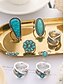 abordables Anillos de mujer-Conjunto de anillos bohemios de turquesa para mujer: anillos apilables vintage bañados en plata con detalles de piedras azules para fiestas, festivales y uso diario.