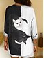billige Dyr Topp-Kvinnes Bluse Tunika V-hals Lange Ermer Boho Casual Sommer Topper Grafisk Dyr Katt Vintage Tropisk Vanlige Topper Daglig Bruk Print Svart Og Hvit Gul Rosa Rød Blå