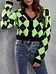 voordelige Vesten en bovenkleding-Dames Vest Casual Argyle Dik V-hals Gebreid Lange mouw Normale tops breien Dagelijks Feestdagen Uitgaan Groen Herfst Winter