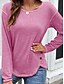 abordables T-shirt uni-Blouse femme couleur unie élégante décontractée col rond à manches longues tops réguliers quotidiens patchwork noir rose vin kaki bleu clair automne préautomne