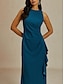 preiswerte abendkleider-Damen Maxikleid Etui-Kleid Elegant Party Halbformelle Kleider Hochzeitsgast Cocktailparty Einfarbig Ärmellos Rundhalsausschnitt U-Boot-Ausschnitt Tintenblau Sommer Frühling Herbst