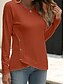 abordables T-shirt uni-Femmes Chemisier Couleur Unie Élégant Occasionnel manche longue Col ras du cou Hauts Réguliers Quotidien Boutons Noir Blanche Bleu Violet Orange Été Printemps Automne