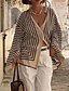 voordelige Dames Strepen &amp; Geometrische Tops-Dames Overhemd Gestreept Dagelijks Stijlvol Basic Lange mouw V-hals Normale tops Werk Dagelijks Feestdagen Knop Beige Lente Herfst