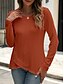 abordables T-shirt uni-Femmes Chemisier Couleur Unie Élégant Occasionnel manche longue Col ras du cou Hauts Réguliers Quotidien Boutons Noir Blanche Bleu Violet Orange Été Printemps Automne