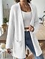 billiga Öppen front cardigan-Dam Tröja Kofta Mode Streetwear Dagligen Ensfärgat Ribbad Öppen front Ficka Stickat Långärmad Långa toppar Sticka Helgdag Utekväll Helgen Svart Vit Höst Vinter
