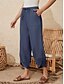 abordables Pantalón liso de lino y algodón-Mujer Pantalones de lino y algodón Chinos Moda Básico Longitud total Alta cintura Plano Bolsillo Correa Comodidad Al Aire Libre Microelástico Vacaciones Calle Diario Ejército verde Negro Azul Piscina