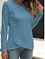 abordables T-shirt uni-Femmes Chemisier Couleur Unie Élégant Occasionnel manche longue Col ras du cou Hauts Réguliers Quotidien Boutons Noir Blanche Bleu Violet Orange Été Printemps Automne