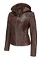 baratos jaquetas casuais-Mulheres Blusão de couro falso Jaqueta casual Confortável Respirável Zíper Bolsos Casual Tecido Férias Rua Casual Roupa Diária Zíper Curto Com Capuz Normal Manga Longa agasalhos Vermelho Camelo Café