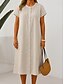 preiswerte Weißes Kleid-Damen Midikleid Baumwollkleid Sommerkleid Casual Daily Regular Fit Einfarbig Kurzarm Rundhals Schwarz Braun Apricot Sommer