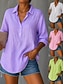 رخيصةأون قمصان فاخرة-بلوزة نسائية من 100% قطن بيضاء أزرار ملونة أساسيات كاجوال بأكمام طويلة و ياقة عادية توب يومي أبيض وردي بنفسجي أخضر صيفي