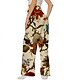 baratos perna larga e cintura alta-Mulheres Perna larga Calças Roupa de rua Casual Comprimento total Natural Flor Imprimir Design de cordão elástico Confortável Roupa Diária Final de semana Vermelho Outono Normal
