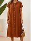 preiswerte Weißes Kleid-Damen Midikleid Baumwollkleid Sommerkleid Casual Daily Regular Fit Einfarbig Kurzarm Rundhals Schwarz Braun Apricot Sommer