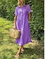 abordables Robes-Femmes Robe Midi Robe longue en coton Occasionnel Coupe Ample Couleur Unie Uni Manche Courte Col de chemise Revers Jaune clair Noir Blanche Jaune Été Printemps Automne