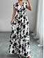 voordelige Bloemenjurken-Dames Maxi-jurk A lijn jurk Vakantie Casual Boho Buiten Uitgaan Standaard pasvorm Bloemig Korte mouw V-hals Zwart Rood blauw Oranje Zomer