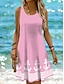 preiswerte Streifen- und geometrische Kleider-Damen Minikleid Sommerkleid A Linie Kleid Schulterfreies Kleid Urlaub Lässig Boho Ferien Strand Normale Passform Grafik Geometrisch Gestreift Ärmellos Rundhalsausschnitt Rundausschnitt Schwarz Wei