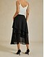 cheap Chiffon Skirts-Women&#039;s A Line Elegant Midi High Waist Skirts Plain Irregular Hem Chiffon Inelastic Causal Daily Satin black Black Summer Chiffon