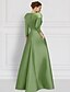 billiga Ballgowns för kvällsbruk-Broderad Floral Bal Klänning A-Linje Kvälls Klänning Elegant Klänning Formell Bröllop Golvlängd Halv Ärme Skjortkrage Satin med Slits Applikationer