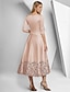 preiswerte Bodenlänge-A-Linie Kleid Strandhochzeit Mutter der Braut Kleid Elegant Einfach V-Ausschnitt Knöchellang Tea-Länge Satin 3/4 Länge Ärmel mit Spitze Raffung Pailletten Rennkleid