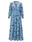 billiga Bohemklänningar-Dam Långklänning Maxiklänning Blommig klänning Boho-klänning Västerländsk klänning Elegant Mode Modern Utomhus Semester Dagligen Normal Blomma Långärmad V-hals Blå Sommar