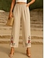 economico Pantaloni in lino e cotone semplici-Per donna Pantaloni in cotone e lino Chinos Stile Etnico Essenziale Casual Lunghezza intera Vita Alta Floreale Ricamato Tasca Elastico in vita Comodità All&#039;aperto Micro-elastico Vacanza Streetwear