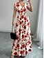 voordelige Bloemenjurken-Dames Maxi-jurk A lijn jurk Vakantie Casual Boho Buiten Uitgaan Standaard pasvorm Bloemig Korte mouw V-hals Zwart Rood blauw Oranje Zomer