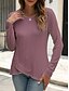 abordables T-shirt uni-Femmes Chemisier Couleur Unie Élégant Occasionnel manche longue Col ras du cou Hauts Réguliers Quotidien Boutons Noir Blanche Bleu Violet Orange Été Printemps Automne