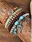 billige Dame armbånd-Sæt med boho perlebesatte armbånd med lagdelt charme til kvinder – vintage-stil armbånd i træ, turkis og ruskind med blad- og geometriske vedhæng, ideelt til fritidsbrug, festivaler og strandferier