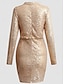 cheap Sequin Dresses-Women&#039;s Mini Dress Sequin Dress Cocktail Dress Fashion Modern Evening Party Cocktail Party Regular Fit Plain Long Sleeve High Neck Champagne Spring Fall